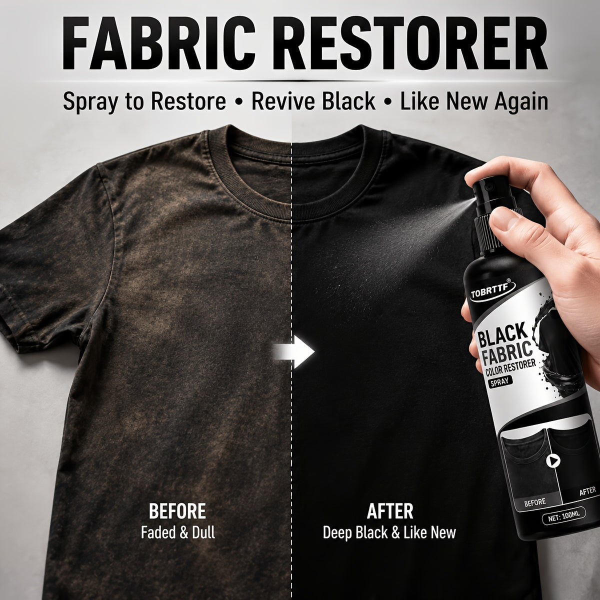 Black Fabric Color Correction Spray 3.38oz – Permanent Fade Repair Dye for Clothes, Jeans, Leather & Apparel