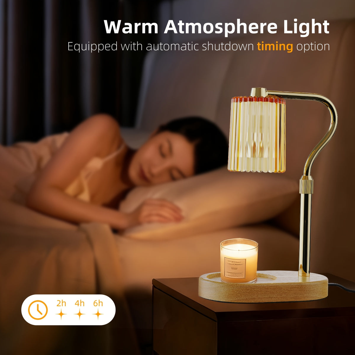 Crystal Lampshade Candle Warmer Lamp with Timer, Height & Light Adjustable Wax Melt Warmer for Jar Candles, Flameless Candle Heater for Bedroom & Living Room, Birthday & Mother's Day Gift for Women (No Bulb Included)
