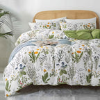 Floral Botanical Duvet Cover Set Reversible Ultra-Soft Microfiber with Pillowcases Twin Full Queen King 3 Colors