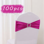 Spandex Chair Sash Bows 100-Pack Metallic Gold Silver Rose Gold Wedding Chair Belts Decorative Bow Ties for Banquet Event Party Chairs – Elastic Chair Bands for Wedding Reception Decoration