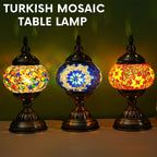 Handmade Turkish Mosaic Table Lamp 3-Color Dimming Glass Bedside Lamp with Metal Base - USB Powered Boho Decorative Light for Bedroom Living Room - Bulb Included, Ready to Use