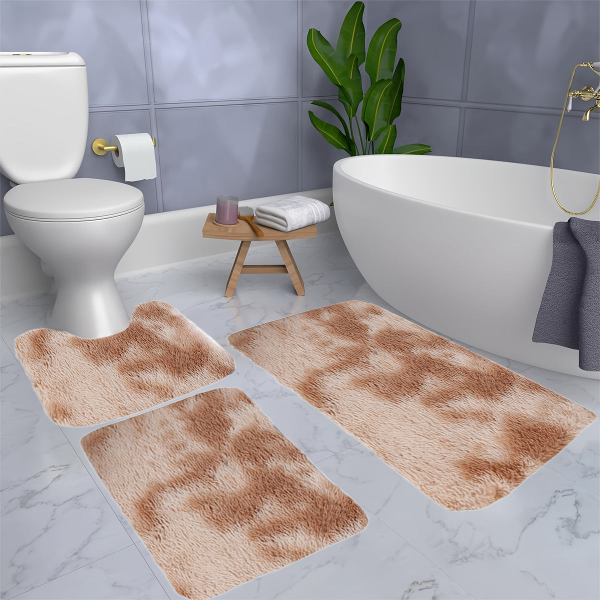 Soft Velvet Bath Rug Set Non-Slip Water Absorbent Machine Washable Bathroom Mat 3 4 5 6 Piece Sets Multiple Colors