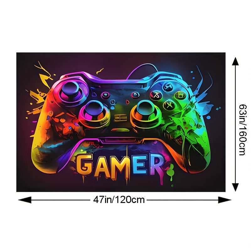 Large Gaming Area Mat Cyberpunk Controller Design - Non-Slip Game Room Rug for Teen Boys, PC Console & Streaming Setup, Easy Clean Durable Polyester Gamer Decor in 2 Sizes