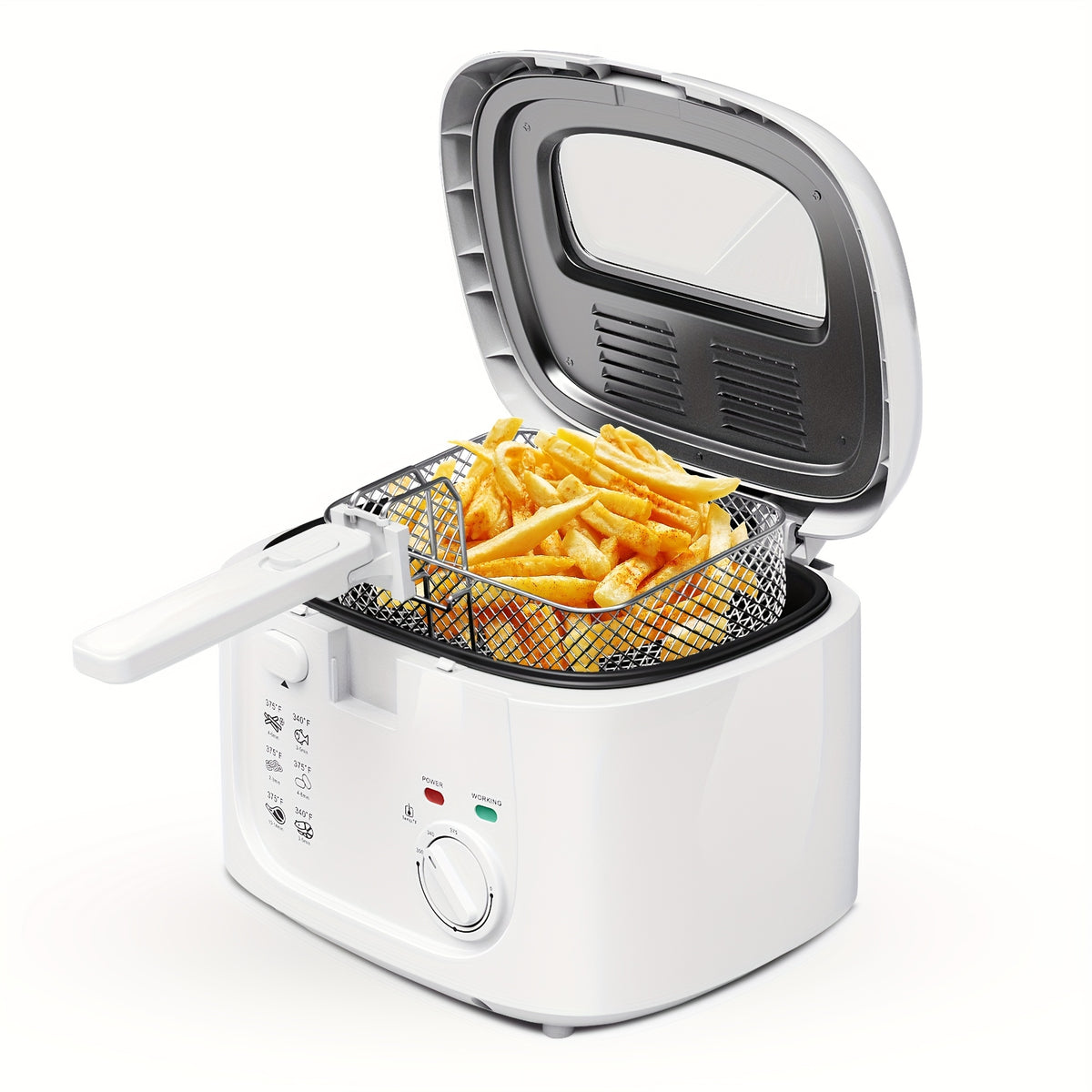 1500W Electric Deep Fryer 84.54oz – Non-Stick Basket, Adjustable Temperature Control, Viewing Window & Removable Lid | Easy Clean | Black & White