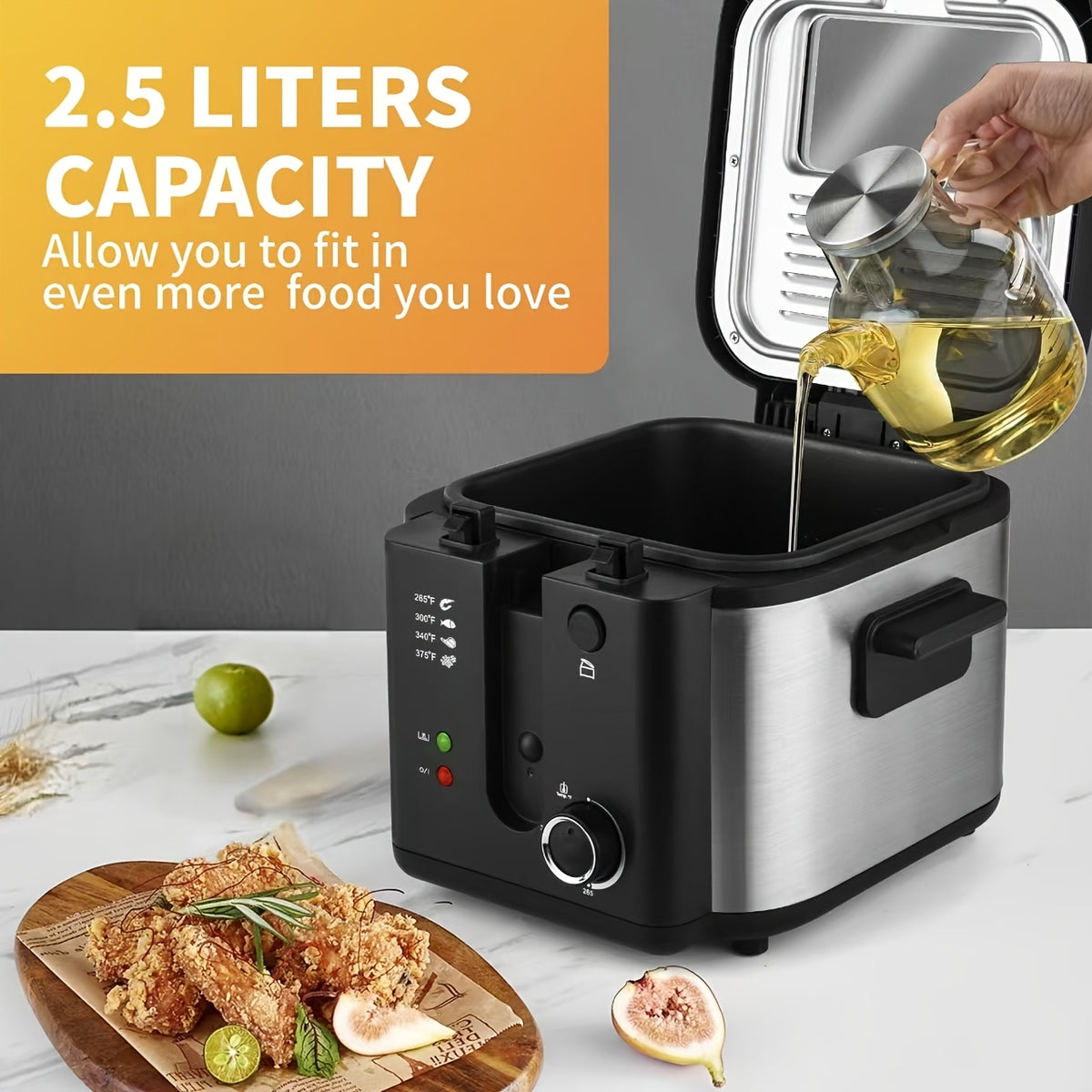Electric Deep Fryer with Stainless Steel Basket 1.5L-6L Adjustable Temperature Foldable Handle Easy-Clean Dishwasher Safe