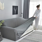 Stretch Sofa Cover Solid Color High Elasticity Anti-Slip Rod Slim Fit Couch Slipcover Machine Washable 1 2 3 4 Seater Black Burgundy Navy Grey