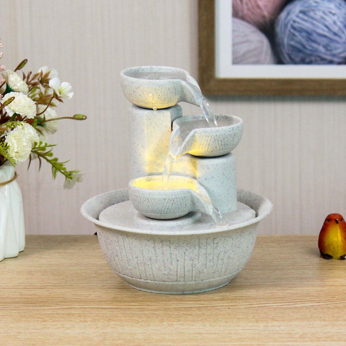 Desktop Water Fountain USB Powered Waterfall Humidifier – Relaxing Indoor Tabletop Decor for Office Home, Creative Gift for Christmas Valentine Halloween