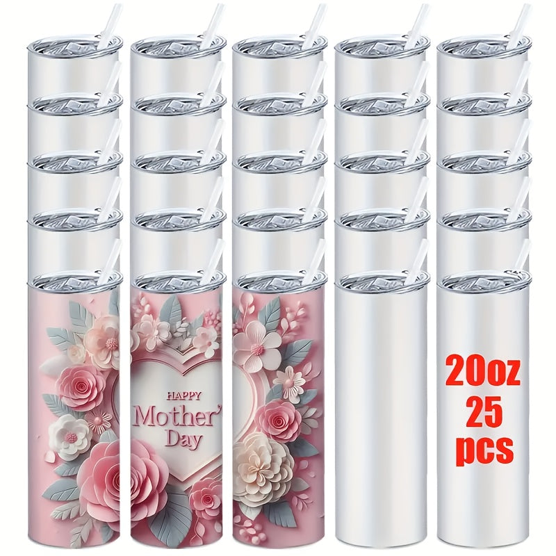 20oz Sublimation Tumbler Blanks with Lids & Straws – Stainless Steel Double Wall Insulated, White Gift Box, Bulk 8/10/25/50 Pack for Heat Press & DIY Gifts