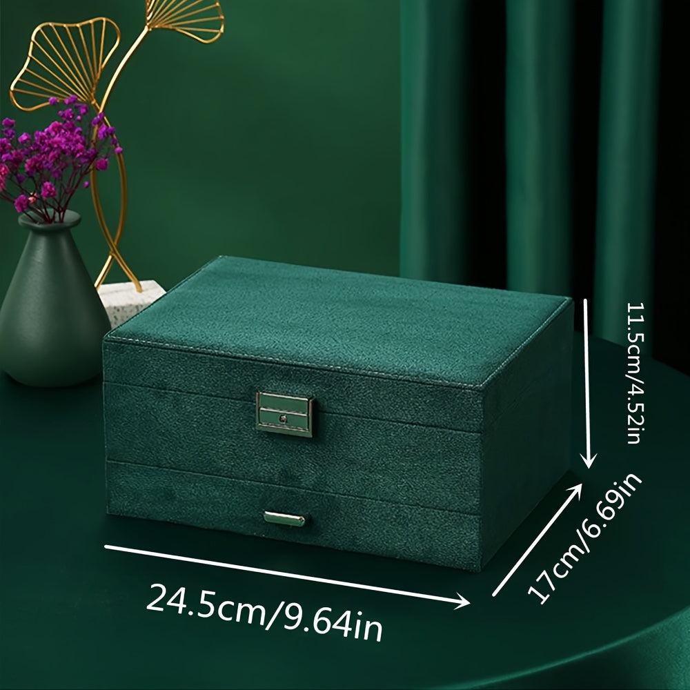 Luxury Velvet Jewelry Organizer Box with Drawers – Large Capacity High-End Jewelry Storage Case for Earrings, Rings, Necklaces & Bracelets, Travel Jewelry Box