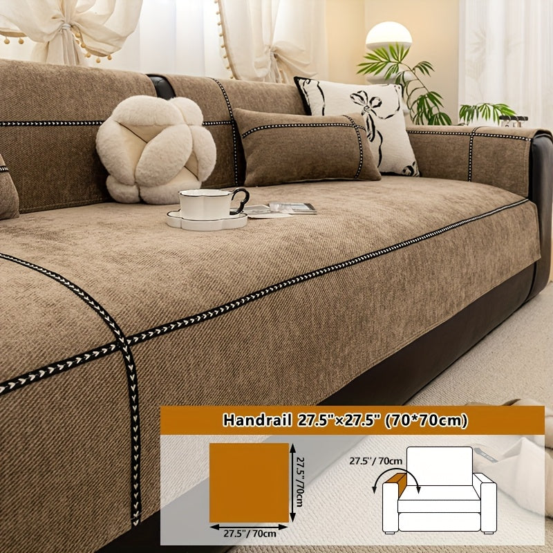 Chenille Sofa Seat Cover Non-Slip Pet Friendly Machine Washable All Season - Sofa Cushion Cover with Lace Belt for 1 2 3 4 Seater Armrest Backrest 3 Colors