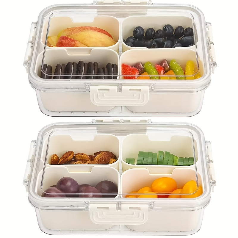 Snack Box Container Tray with Lid & Separate Compartments 2-Pack – Dishwasher-Safe PET Plastic Food Storage Organizer for Picnics, Travel, Parties, Lunchboxes & Office