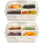 Snack Box Container Tray with Lid & Separate Compartments 2-Pack – Dishwasher-Safe PET Plastic Food Storage Organizer for Picnics, Travel, Parties, Lunchboxes & Office