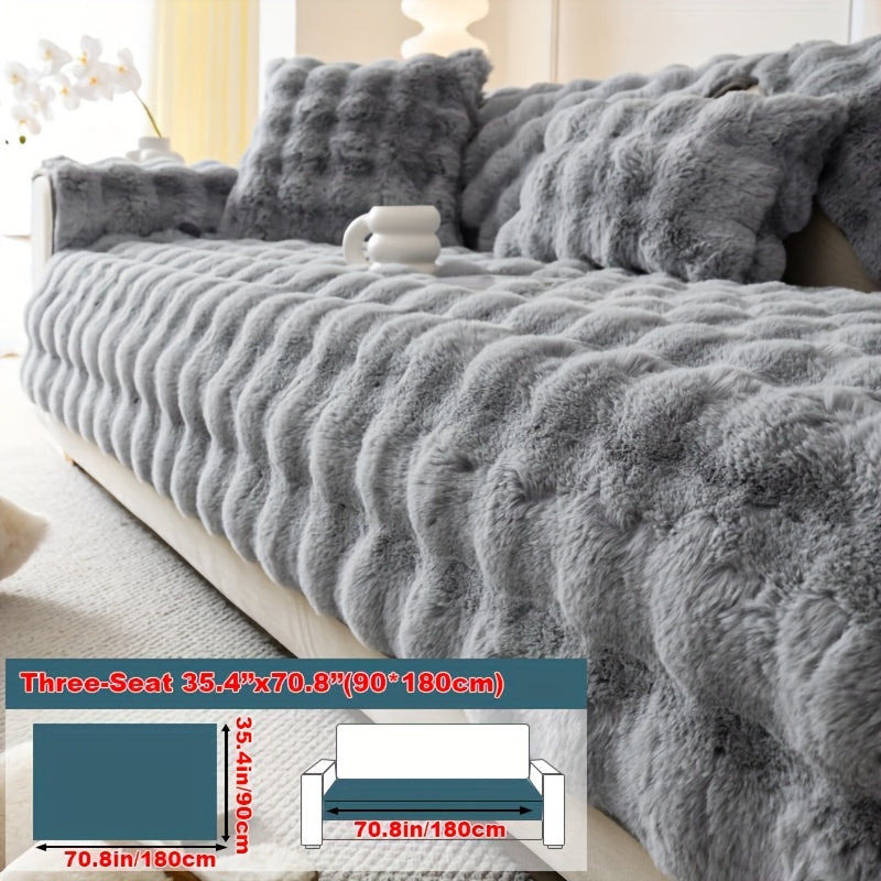 Faux Rabbit Fur Plush Sofa Cover Thick Milkskin Split Slipcover Cozy Winter Warmth Pet Friendly Machine Washable 1 2 3 4 Seater Living Room Bedroom Office