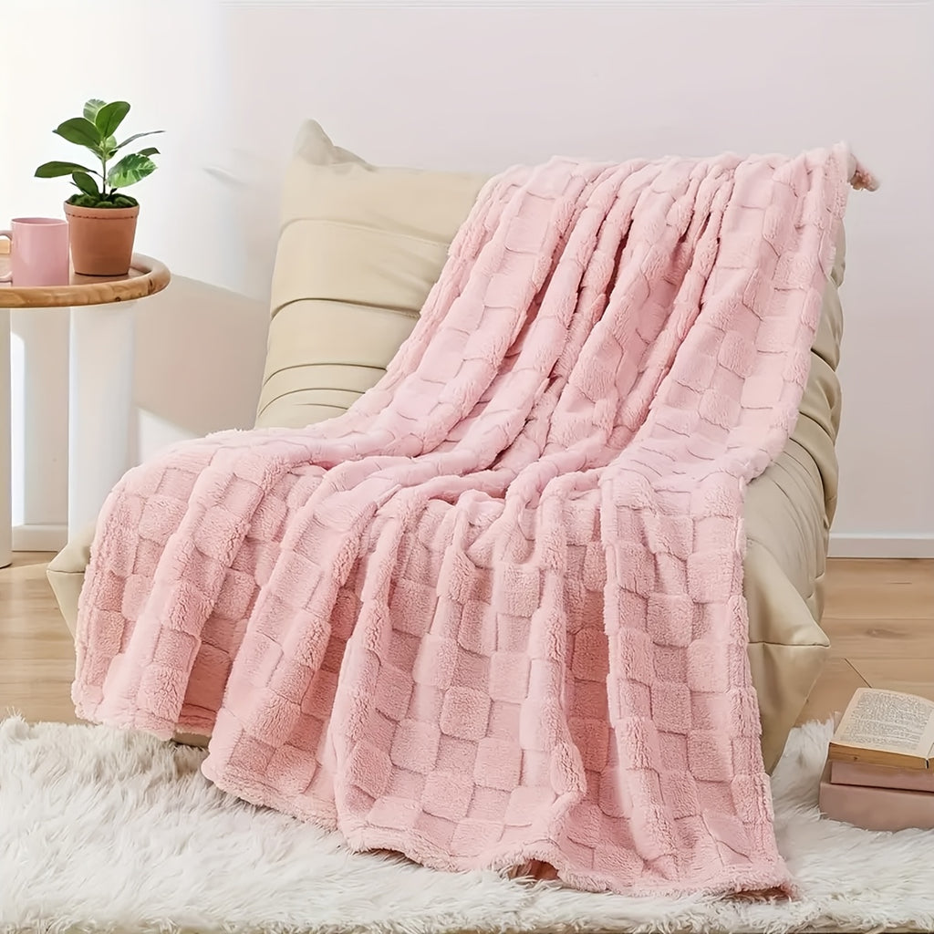 Checkered Fleece Throw Blanket Ultra Soft Cozy Shaggy Jacquard for Couch Bed Bedroom All Season Machine Washable Twin Full Queen