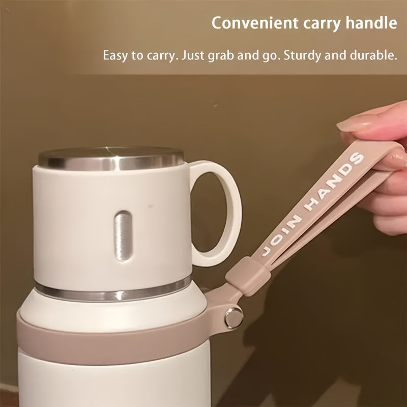 Insulated Water Bottle 600ml Stainless Steel Double Wall Vacuum Leak-Proof with Handle & Cleaning Brush for Outdoor Travel Office Gym