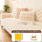 Bubble Faux Rabbit Fur Sofa Cover Non-Slip Stretchable 3/4 Seat Slipcover – Silicone Grip Breathable Furniture Protector for Living Room, Bed & Dorm, Machine Washable in Beige, Dark Grey & Khaki