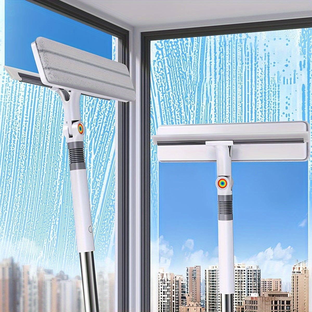 Window Squeegee Cleaner with Extendable Long Handle, 2-in-1 Scrubber & Squeegee Set for Glass, Car Windshield, Floors & High Windows – Streak-Free, Wet & Dry Use, Microfiber Cloth Included