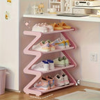 4-Tier Z-Shaped Shoe Rack Freestanding Metal Shoe Organizer for Entryway Hallway Dorm Living Room – No Tools Needed in Pink or Grey