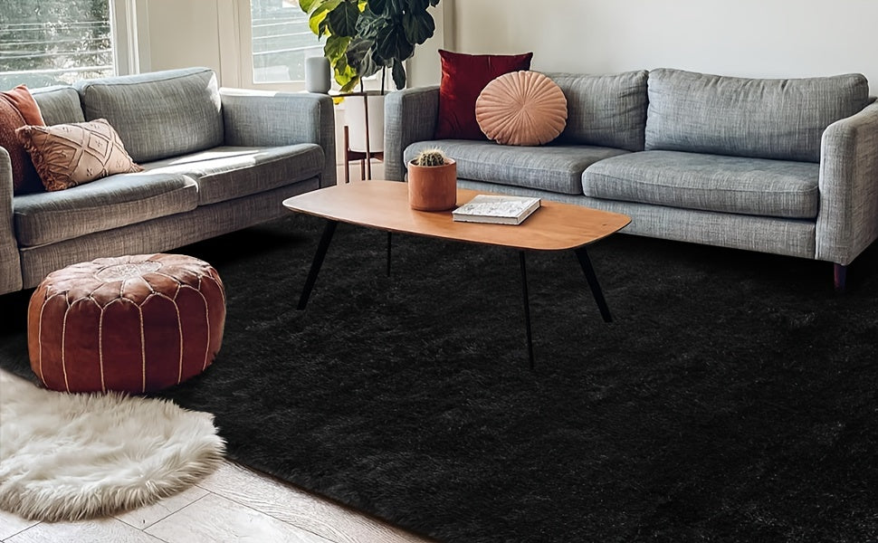 Memory Foam Area Rug Large Black Plush Thick Non-Slip Machine Washable – Soft Rectangular Mat for Bedroom & Living Room – Modern Minimalist Style, Multiple Sizes