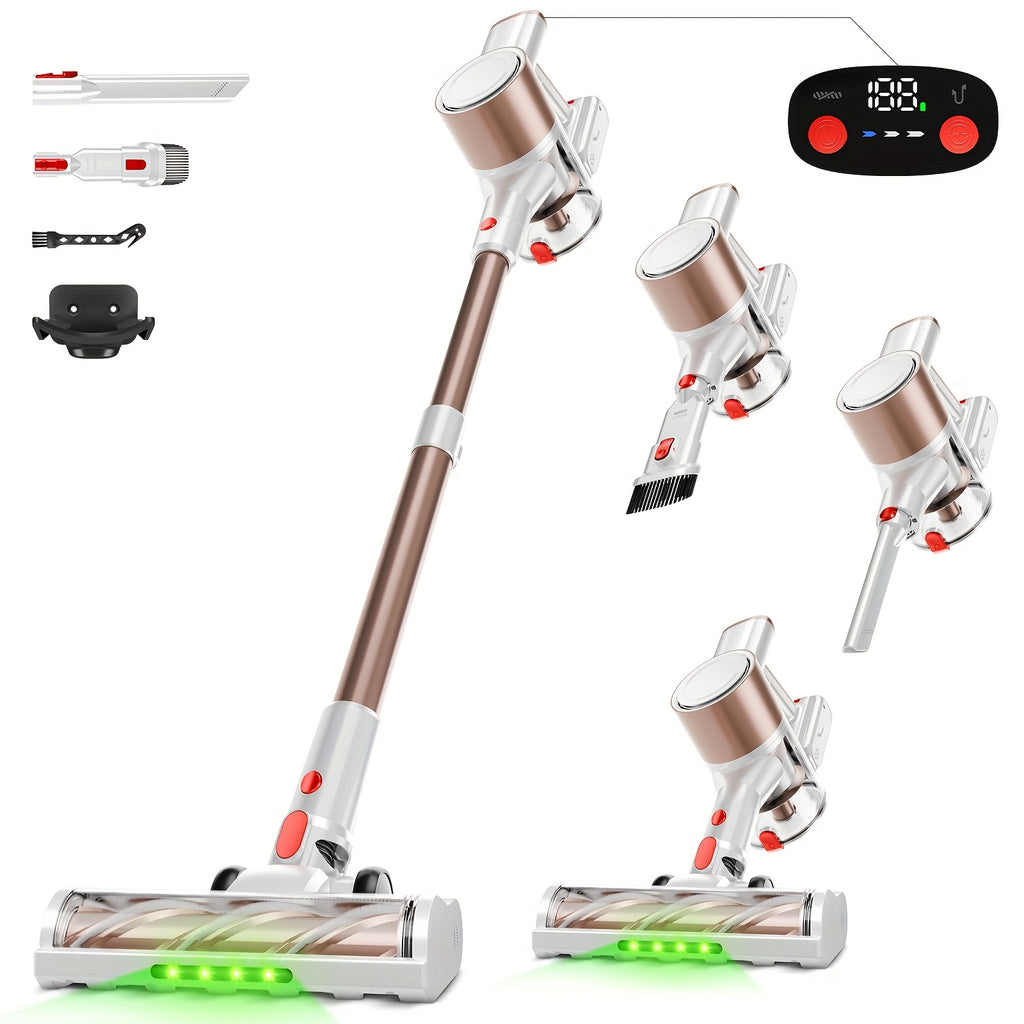 Cordless Stick Vacuum Cleaner 51-68KPa – 3-Speed Adjustable, 45-Min Runtime, Detachable Handheld, LED Floor Brush for Pet Hair, Carpet & Hard Floor