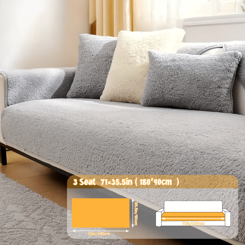 Thickened Honeycomb Velvet Sofa Seat Cover – Solid Color Minimalist Non-Slip Pet-Friendly Cushion Pad | Washable Couch Protector for Living Room, Bedroom & Office | 1-5 Seater + Armrest & Pillow Options