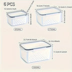 Food Storage Containers Set 6-Piece BPA-Free with Drain Baskets & Lids - Leak-Proof Freezer-Safe Crisper Boxes for Fruits, Vegetables & Meal Prep Leftovers, Reusable Kitchen Organizers