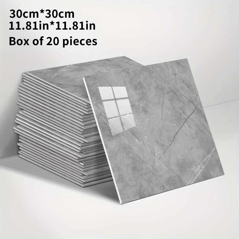 3D Marble Peel and Stick Wall Tiles 20/50pcs, Self-Adhesive Foam Wall Panels & Wall Stickers for Bathroom, Kitchen, Living Room & Bedroom Renovation, Easy to Cut & Clean, Grey Marble, Not Real Tile