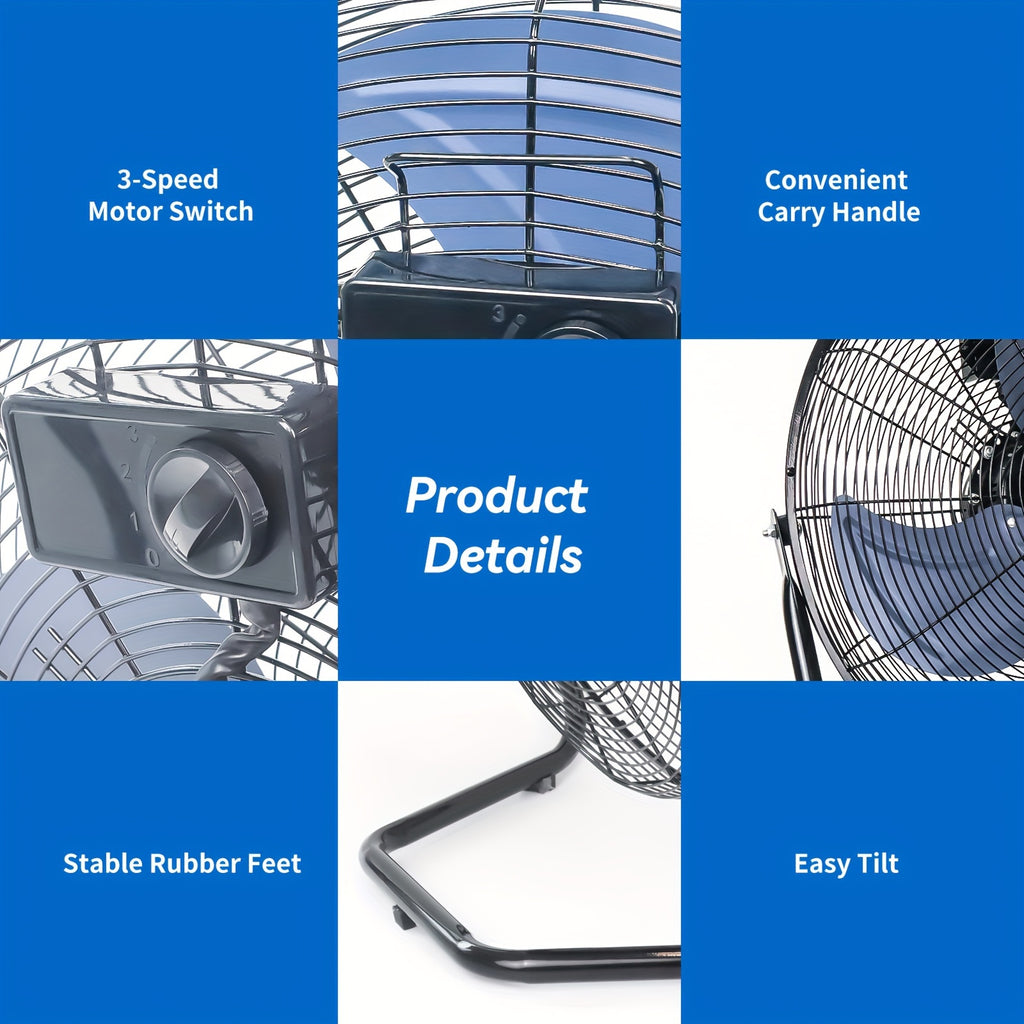 High-Velocity Industrial Floor Fan, 9" or 20", 3-Speed Metal Construction, for Garage, Workshop, Commercial & Home Use