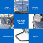 High-Velocity Industrial Floor Fan, 9" or 20", 3-Speed Metal Construction, for Garage, Workshop, Commercial & Home Use