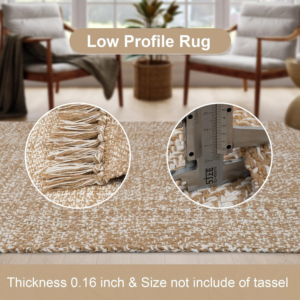 Hallway Runner Rug Washable Braided Woven Low-Profile Grey Cream Indoor Entryway Kitchen Laundry Room Bedroom Doorway Floor Carpet 2x6 2x8 ft Home Decor