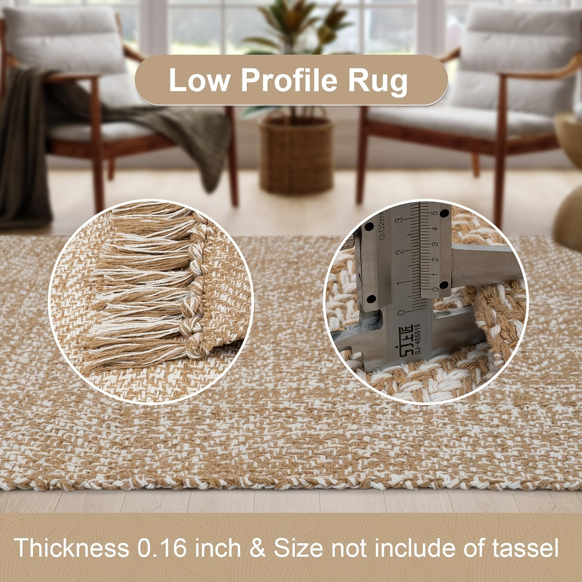 Hallway Runner Rug Washable Braided Woven Low-Profile Grey Cream Indoor Entryway Kitchen Laundry Room Bedroom Doorway Floor Carpet 2x6 2x8 ft Home Decor