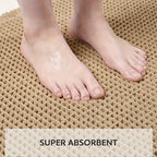 Waffle Bath Mat Rug 17"x24", Super Absorbent Non-Slip Bathroom Rug, Ultra-Soft Machine Washable Bathmat with Tassels for Bathroom Floor & Beside Tub — Light Brown & Yellow