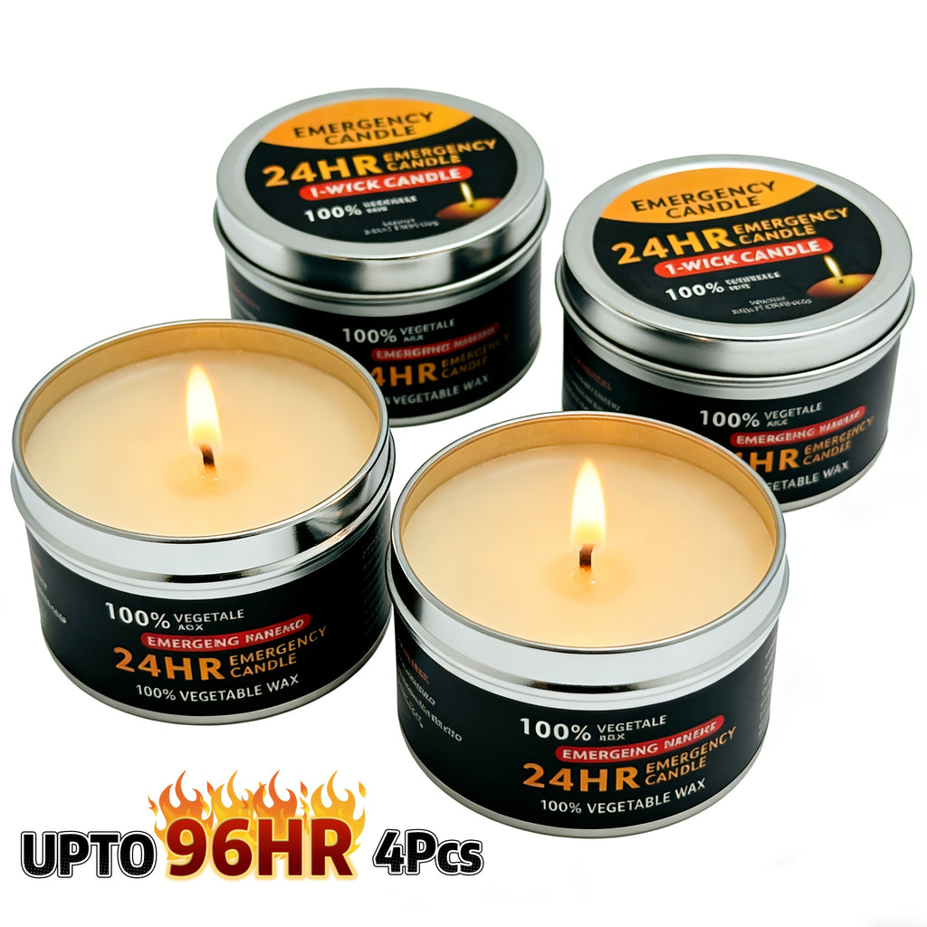 Unscented Soy Palm Wax Candles Set of 4 Metal Tin 96 Hour Burn Time – Long Lasting Candles for Camping Hiking Emergency Lighting Holiday Decor Christmas Halloween