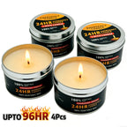 Unscented Soy Palm Wax Candles Set of 4 Metal Tin 96 Hour Burn Time – Long Lasting Candles for Camping Hiking Emergency Lighting Holiday Decor Christmas Halloween