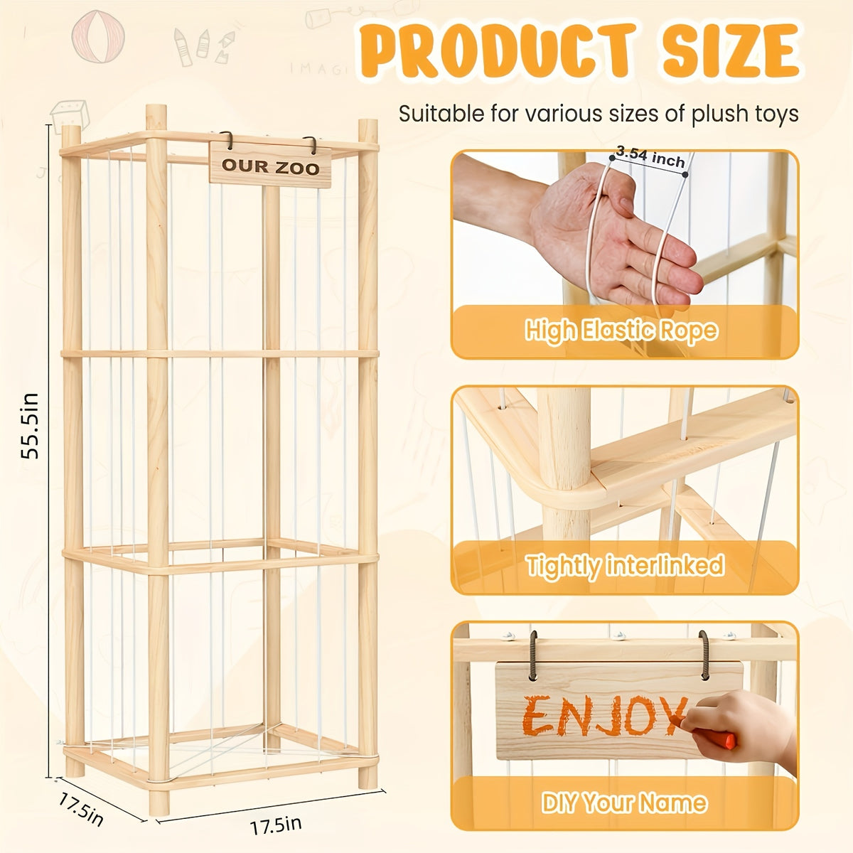 Wooden Doll Display Shelf - Spacious Kids Toy Organizer, Easy Assembly, Space-Saving Design for Game Room, Bedroom & Living Room | Wood & Natural Color