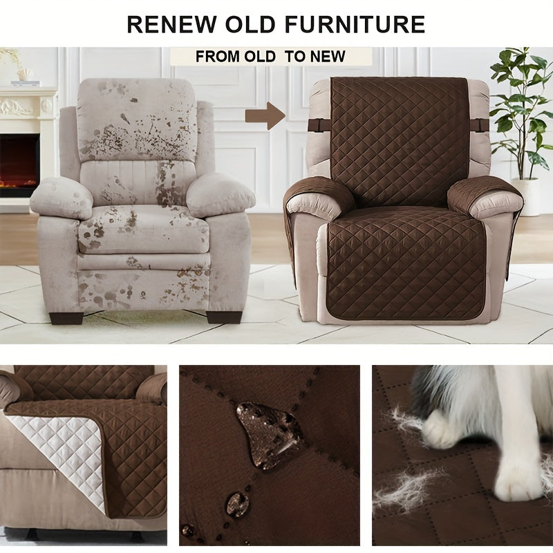 Recliner Sofa Cover Non-Slip Quilted Armchair Slipcover 100% Polyester Machine Washable Single-Seat Sofa Protector for Bedroom Office Living Room – Modern Mixed Color Furniture Protection Cover