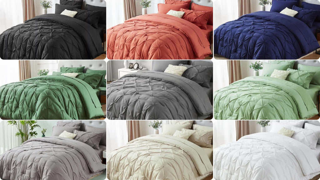 Luxury Pleated Comforter Set 5/7 Pcs – Soft Plush Fiber Fill, Quilted Comforter, Fitted Sheet, Flat Sheet, Pillowcases & Shams, Twin Full Queen King Year-Round Bedding