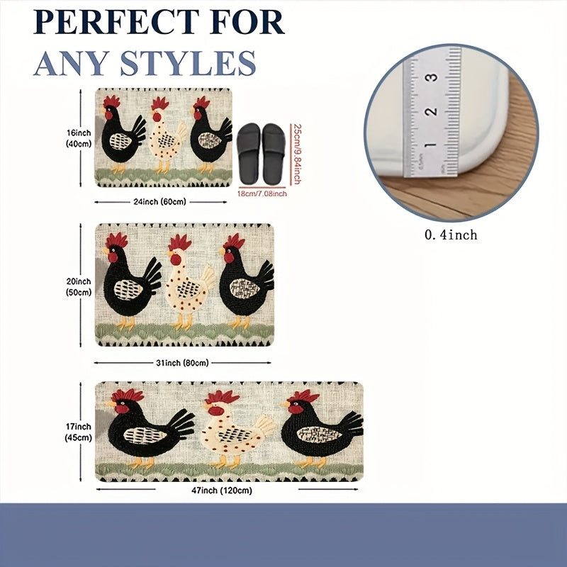 Welcome Door Mat - Embroidered Rooster Design Non-Woven Indoor Outdoor Floor Mat for Entrance Bathroom Kitchen Porch and Study