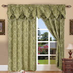 Penelope Jacquard Curtains with Attached Waterfall Valance – 2 Panel Luxury Room Darkening Rod Pocket Curtain Set, 54x84 Inch, Machine Washable for Living Room Bedroom Study Home Office