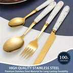 Marble Pattern Cutlery Set 24 Piece Polished Flatware Dinner Forks Soup Spoons Teaspoons for Home Restaurant Hotel Outdoor Dining Black Pink White Green