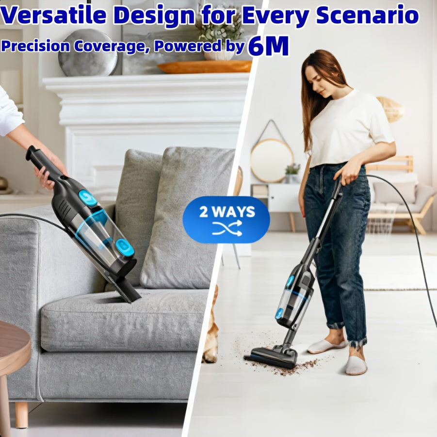 Corded Vacuum Cleaner Lightweight with Powerful Suction – 1L Dust Cup, 6-Stage Filtration, 90° Tilt, Self-Standing Design for Floors Stairs Carpet Hardwood Tile Pet Hair