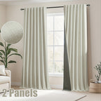 Faux Linen Blackout Curtains 2 Panels for Bedroom & Living Room – 100% Blackout, Back Tab & Rod Pocket, Thermal Insulated Farmhouse Drapes