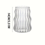 Glass Coffee Mugs with Straw Set of 6 - Retro Stripe Design Clear Glass Cups for Iced Coffee, Tea & Cold Drinks, Minimalist Office & Home Drinkware, Includes Straw Cleaning Brush