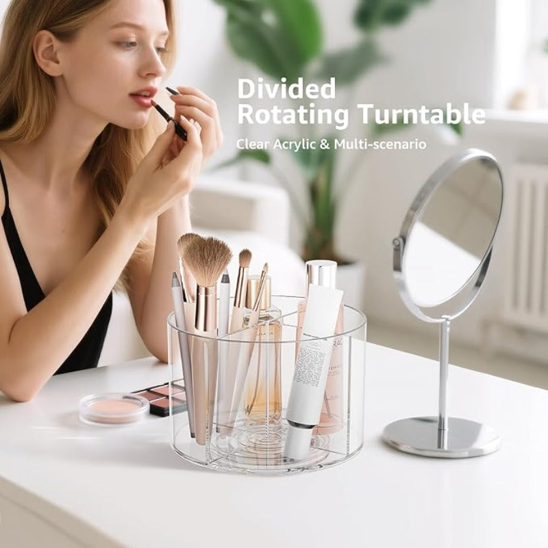 Lazy Susan Organizer Rotating Drink Mix Packet Holder Clear Turntable with Dividers for Powder Packets Water Flavor Packets Pantry Counter
