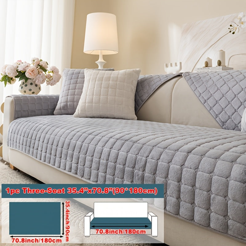 Short Plush Sofa Cover Soft Thick Pet Friendly All Season Sofa Protector Machine Washable for 1 2 3 4 Seater Living Room Bedroom Office Winter