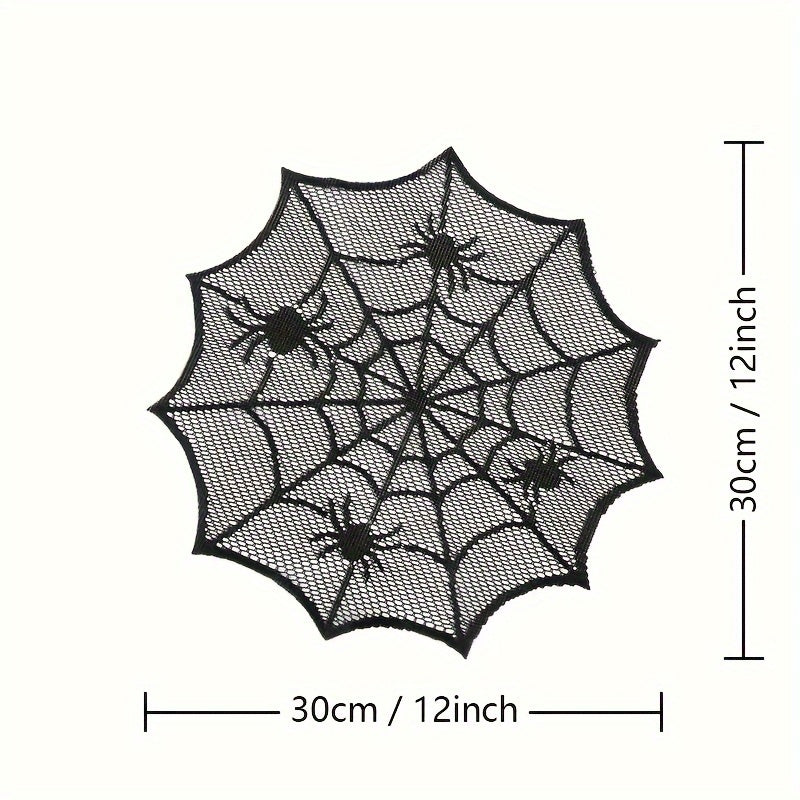 Halloween Spider Web Lace Round Placemats Black Polyester Table Mats for Dining Decor Spooky Party Supplies Set of 1 2 8 Pieces 12 Inch
