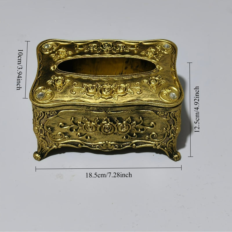 European Retro Luxury Tissue Box Cover | Decorative Antique-Style Facial Tissue Holder for Living Room, Bathroom & Restaurant | Antique Gold, Silver or Vintage Red