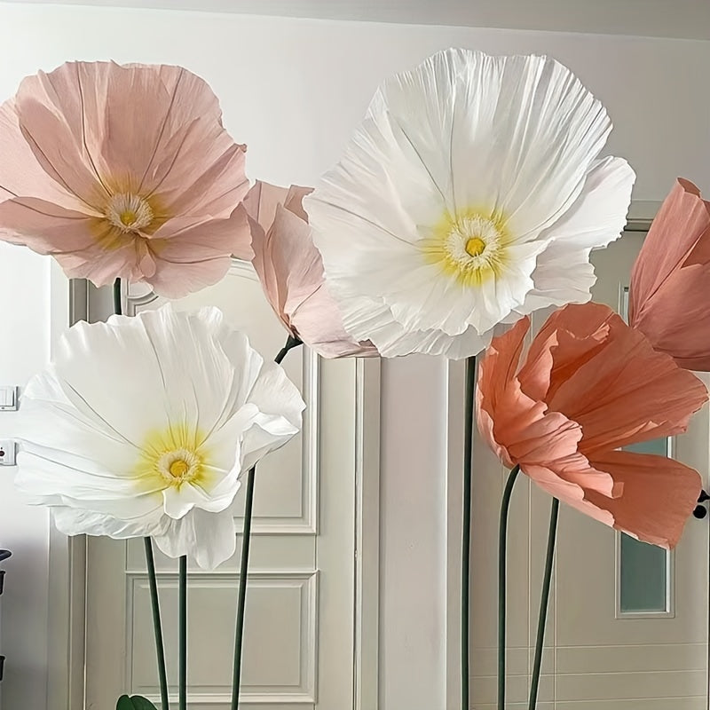 Super Large Poppy Artificial Paper Flowers 1pc – Oversized Handcrafted Paper Art Flower for Wedding Scene, Shop Window & Home Decor, Fake Floral Centerpiece Decoration