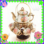 20 Piece Ceramic Tea Set Floral Design – European Afternoon Tea Service with Teapot, Cups, Saucers & Metal Stand – Blooming Style, Gift for Tea Lovers
