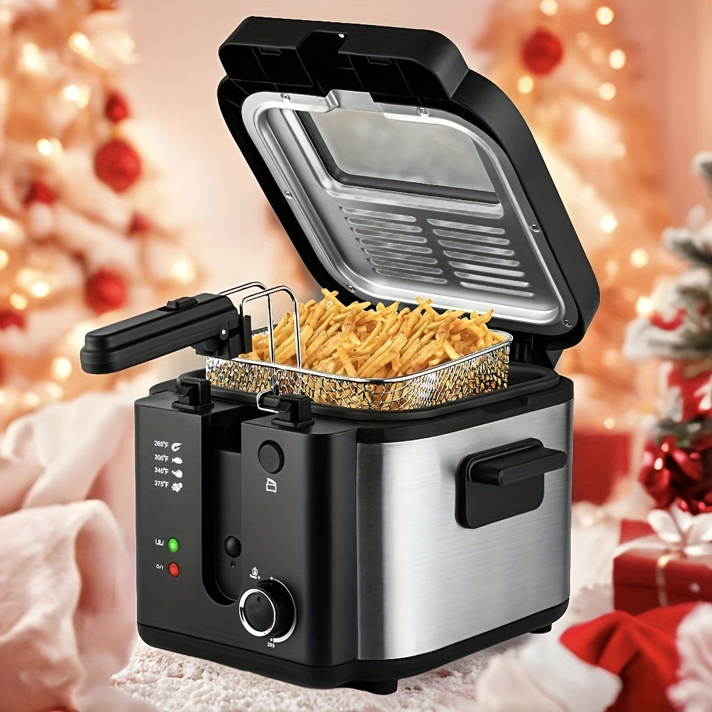 Electric Deep Fryer with Stainless Steel Basket 1.5L-6L Adjustable Temperature Foldable Handle Easy-Clean Dishwasher Safe